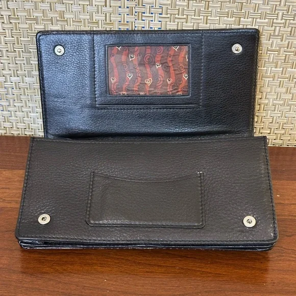 🌟7xHP🌟VTG 90s Brighton Croco Embossed Brown & Black Leather Organizer Wallet Bag - Picture 7 of 15